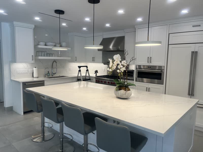 Kitchen island with bar stools after a clean
