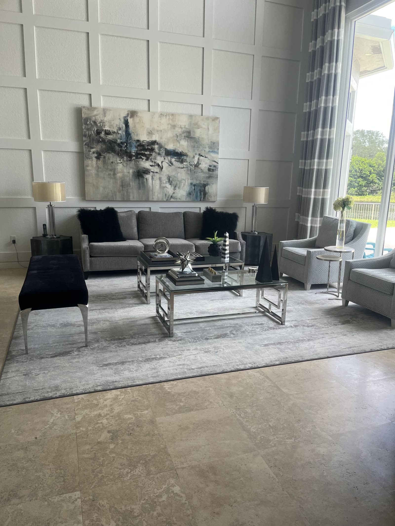 A Broward living room with high ceilings after a Clean Feel standard clean